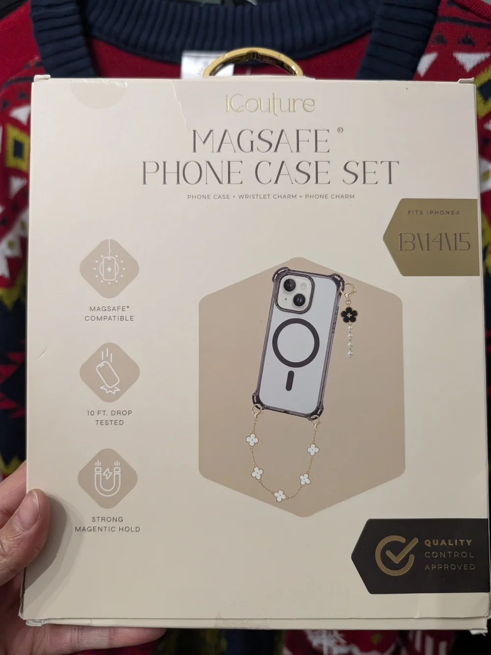 White & Gold MagSafe Phone Case Set with Wristlet Charm